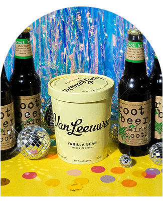 vanilla ice cream quart and root beer bottles